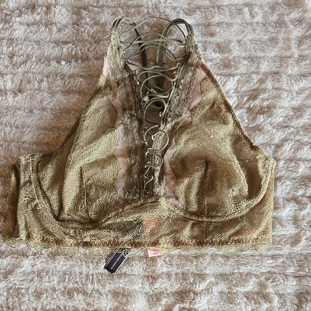Lace Halter Bralette in Olive Green